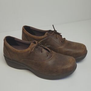 WORX WOMENS OXFORD STEEL TOE SLIP RESISTANT BROWN LEATHER SHOES 9 WIDE